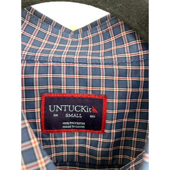 Untuckit Salice Mens S Blue Check Print Regular Fit Long Sleeve Buttondown *READ - Picture 3 of 6